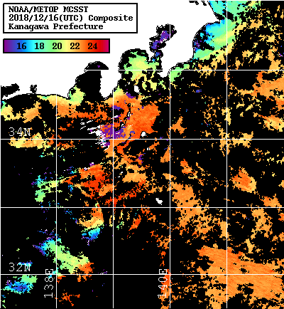 NOAA、MetOp 人工衛星画像 検索結果, 水温分布を図示