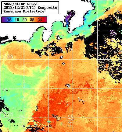 NOAA、MetOp 人工衛星画像 検索結果, 水温分布を図示