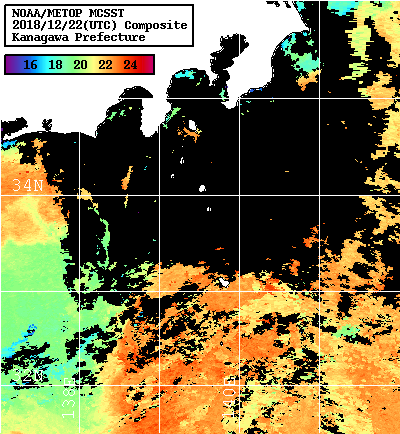 NOAA、MetOp 人工衛星画像 検索結果, 水温分布を図示