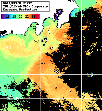 NOAA、MetOp 人工衛星画像 検索結果, 水温分布を図示