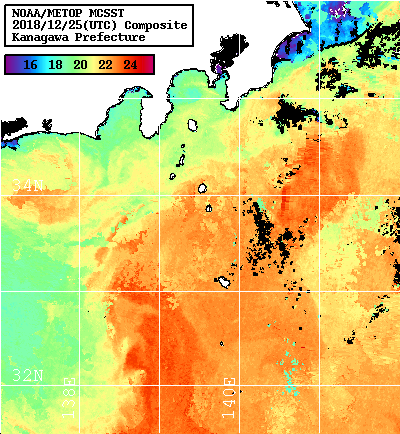NOAA、MetOp 人工衛星画像 検索結果, 水温分布を図示