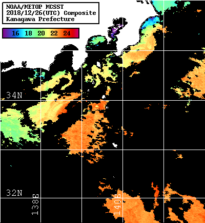 NOAA、MetOp 人工衛星画像 検索結果, 水温分布を図示