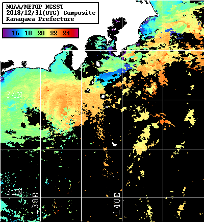 NOAA、MetOp 人工衛星画像 検索結果, 水温分布を図示