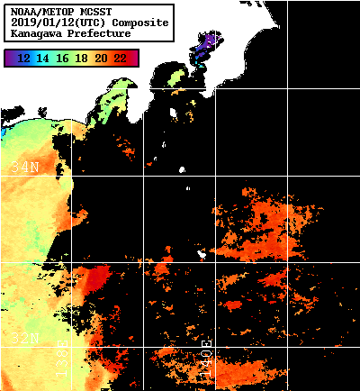 NOAA、MetOp 人工衛星画像 検索結果, 水温分布を図示