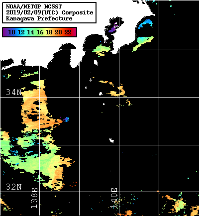 NOAA、MetOp 人工衛星画像 検索結果, 水温分布を図示