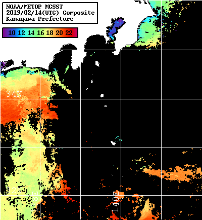 NOAA、MetOp 人工衛星画像 検索結果, 水温分布を図示