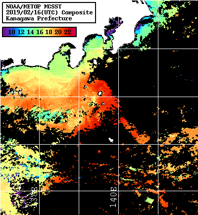 NOAA、MetOp 人工衛星画像 検索結果, 水温分布を図示