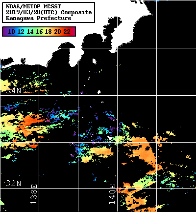 NOAA、MetOp 人工衛星画像 検索結果, 水温分布を図示