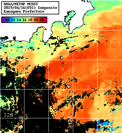 NOAA、MetOp 人工衛星画像 検索結果, 水温分布を図示
