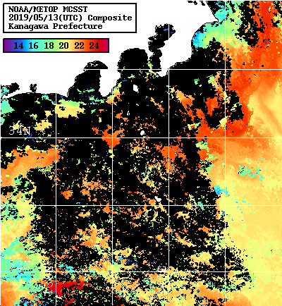 NOAA、MetOp 人工衛星画像 検索結果, 水温分布を図示