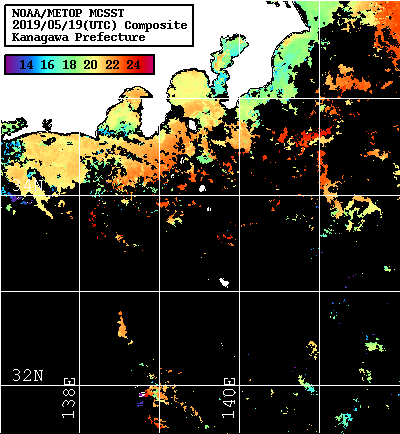 NOAA、MetOp 人工衛星画像 検索結果, 水温分布を図示