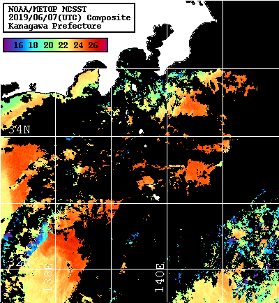 NOAA、MetOp 人工衛星画像 検索結果, 水温分布を図示