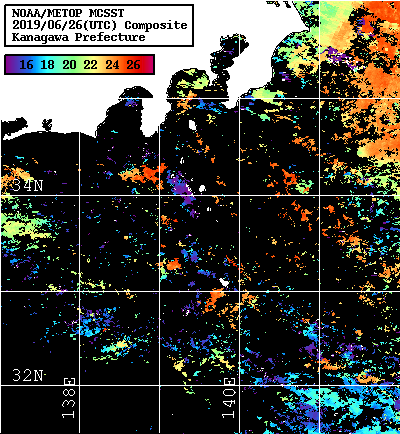 NOAA、MetOp 人工衛星画像 検索結果, 水温分布を図示