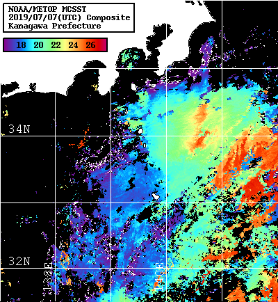 NOAA、MetOp 人工衛星画像 検索結果, 水温分布を図示