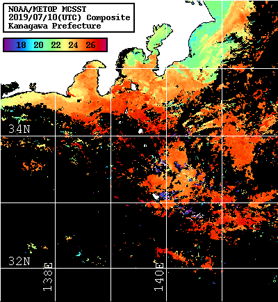 NOAA、MetOp 人工衛星画像 検索結果, 水温分布を図示