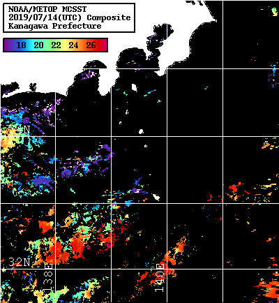NOAA、MetOp 人工衛星画像 検索結果, 水温分布を図示