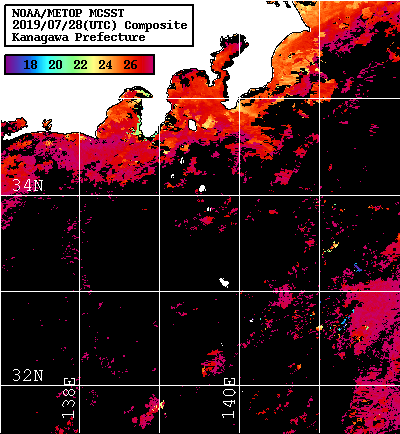 NOAA、MetOp 人工衛星画像 検索結果, 水温分布を図示