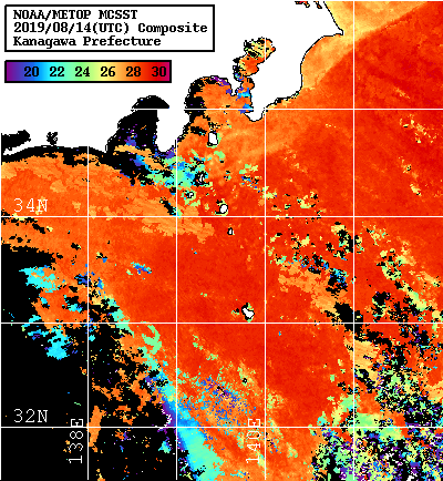 NOAA、MetOp 人工衛星画像 検索結果, 水温分布を図示