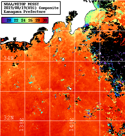 NOAA、MetOp 人工衛星画像 検索結果, 水温分布を図示