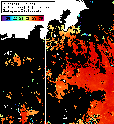 NOAA、MetOp 人工衛星画像 検索結果, 水温分布を図示