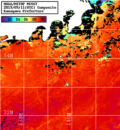 NOAA、MetOp 人工衛星画像 検索結果, 水温分布を図示