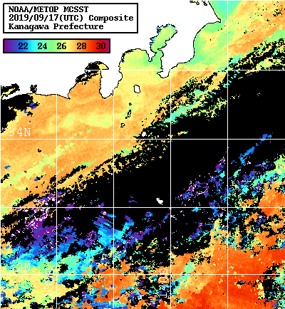 NOAA、MetOp 人工衛星画像 検索結果, 水温分布を図示