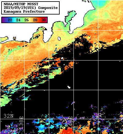 NOAA、MetOp 人工衛星画像 検索結果, 水温分布を図示