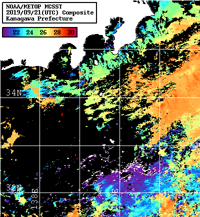 NOAA、MetOp 人工衛星画像 検索結果, 水温分布を図示