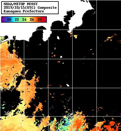 NOAA、MetOp 人工衛星画像 検索結果, 水温分布を図示