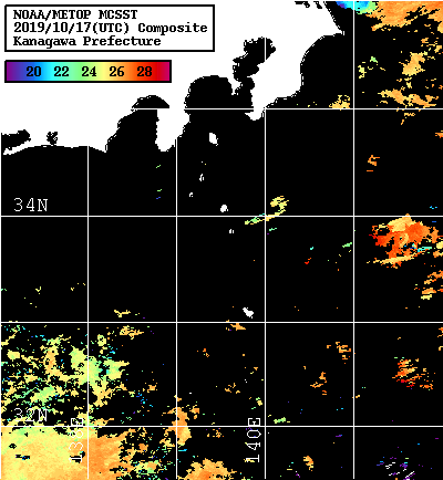 NOAA、MetOp 人工衛星画像 検索結果, 水温分布を図示