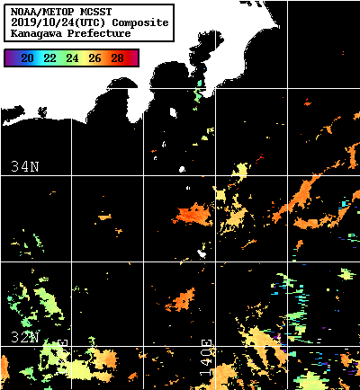 NOAA、MetOp 人工衛星画像 検索結果, 水温分布を図示