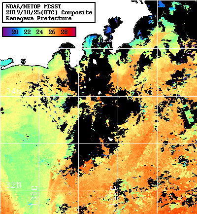 NOAA、MetOp 人工衛星画像 検索結果, 水温分布を図示