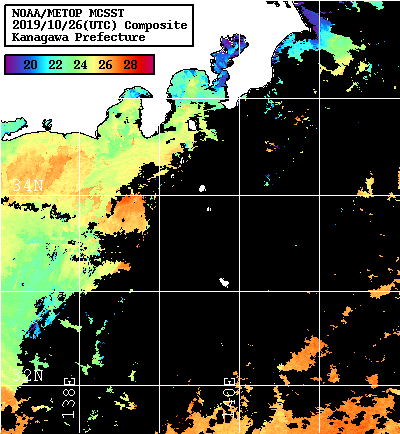 NOAA、MetOp 人工衛星画像 検索結果, 水温分布を図示