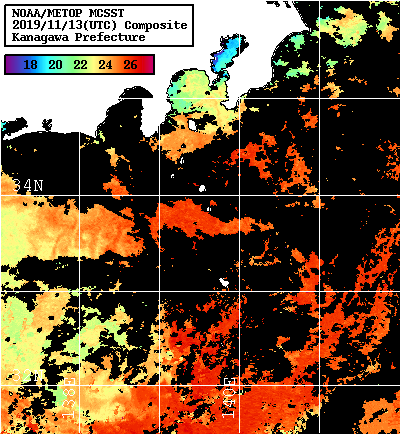 NOAA、MetOp 人工衛星画像 検索結果, 水温分布を図示