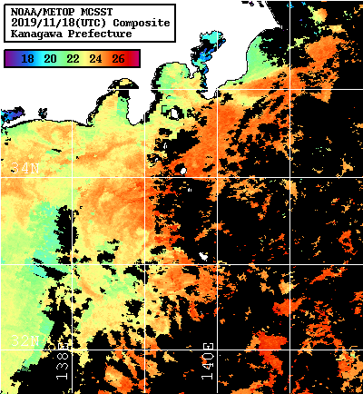 NOAA、MetOp 人工衛星画像 検索結果, 水温分布を図示