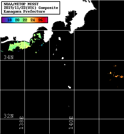NOAA、MetOp 人工衛星画像 検索結果, 水温分布を図示