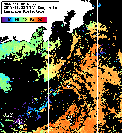 NOAA、MetOp 人工衛星画像 検索結果, 水温分布を図示
