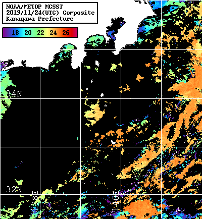 NOAA、MetOp 人工衛星画像 検索結果, 水温分布を図示