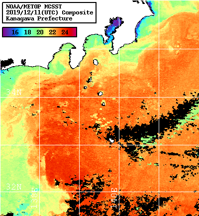 NOAA、MetOp 人工衛星画像 検索結果, 水温分布を図示