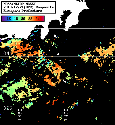 NOAA、MetOp 人工衛星画像 検索結果, 水温分布を図示