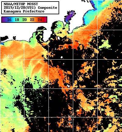 NOAA、MetOp 人工衛星画像 検索結果, 水温分布を図示