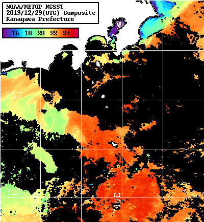 NOAA、MetOp 人工衛星画像 検索結果, 水温分布を図示