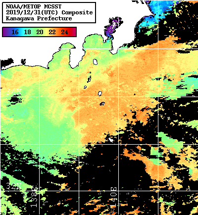 NOAA、MetOp 人工衛星画像 検索結果, 水温分布を図示