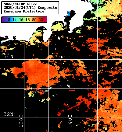 NOAA、MetOp 人工衛星画像 検索結果, 水温分布を図示