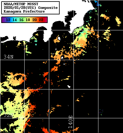NOAA、MetOp 人工衛星画像 検索結果, 水温分布を図示