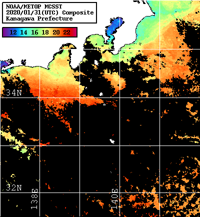 NOAA、MetOp 人工衛星画像 検索結果, 水温分布を図示