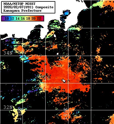 NOAA、MetOp 人工衛星画像 検索結果, 水温分布を図示