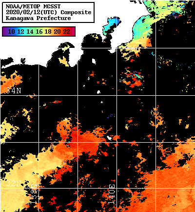 NOAA、MetOp 人工衛星画像 検索結果, 水温分布を図示