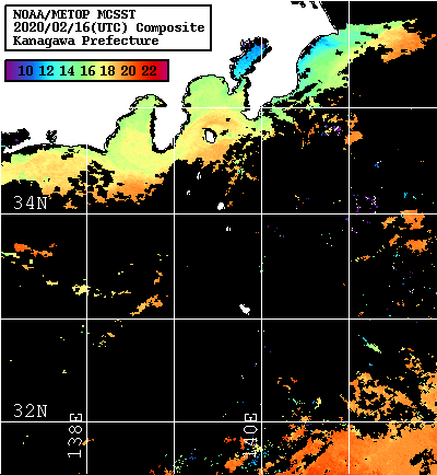 NOAA、MetOp 人工衛星画像 検索結果, 水温分布を図示