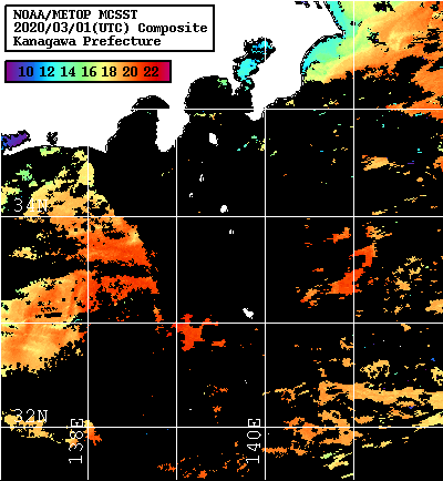 NOAA、MetOp 人工衛星画像 検索結果, 水温分布を図示